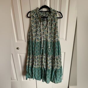 Chelsea & Theodore Plus Size Tiered Ruffle Collar V-neck Multicolor Floral Dress